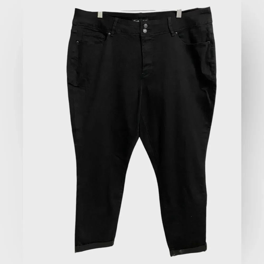 Royalty For Me Women's High Rise Ankle Skinny Jeans Size 20W Black Cuffed Hem
